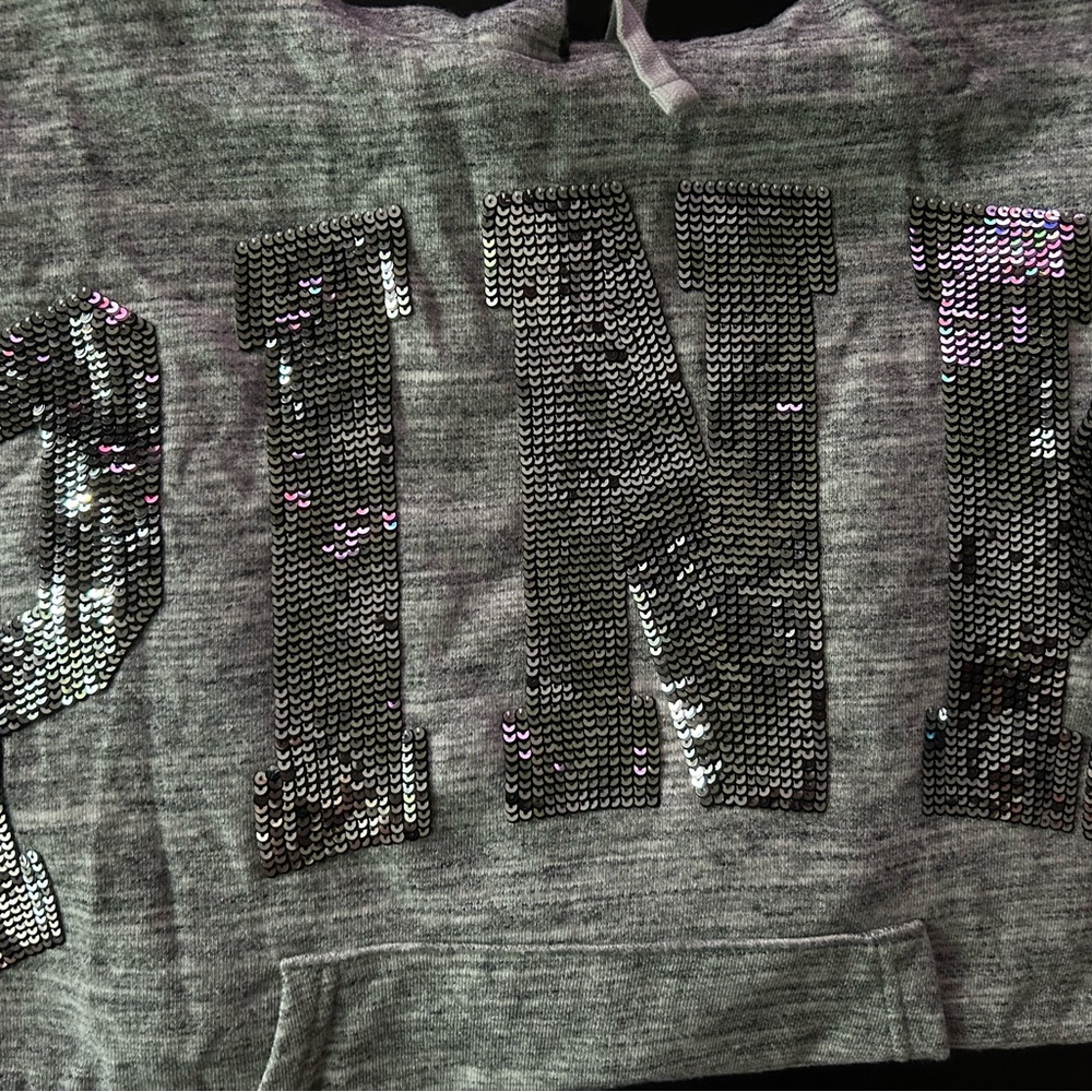 PINK Victoria's Secret Gray Hoodie with Silver Sequins